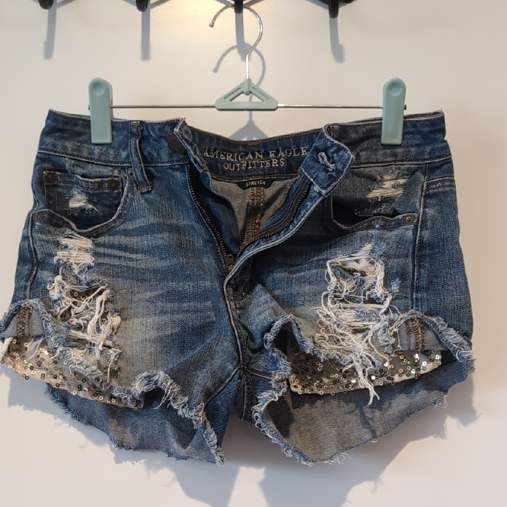American Eagle Outfitters Blue Jean Shorts Distressed Vintage Look